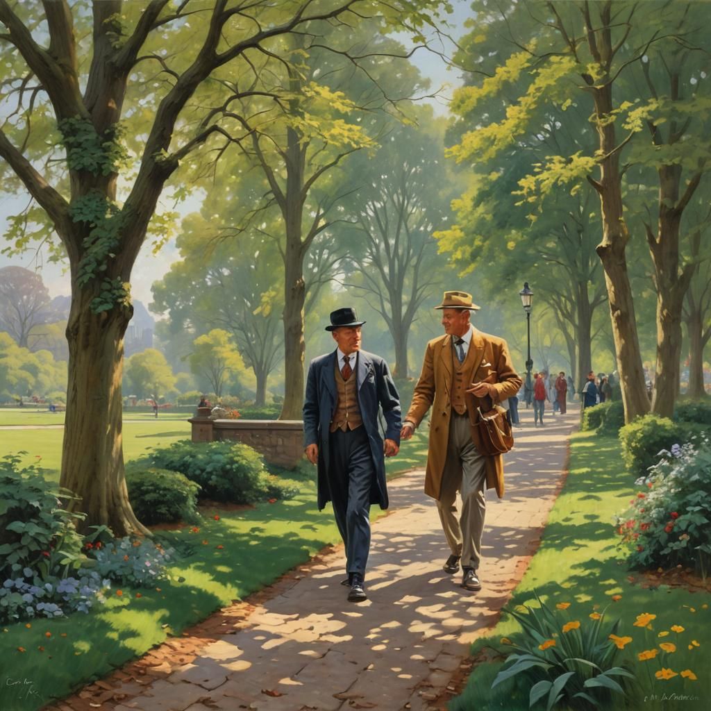 Peaceful Park Walk as Oil Painting