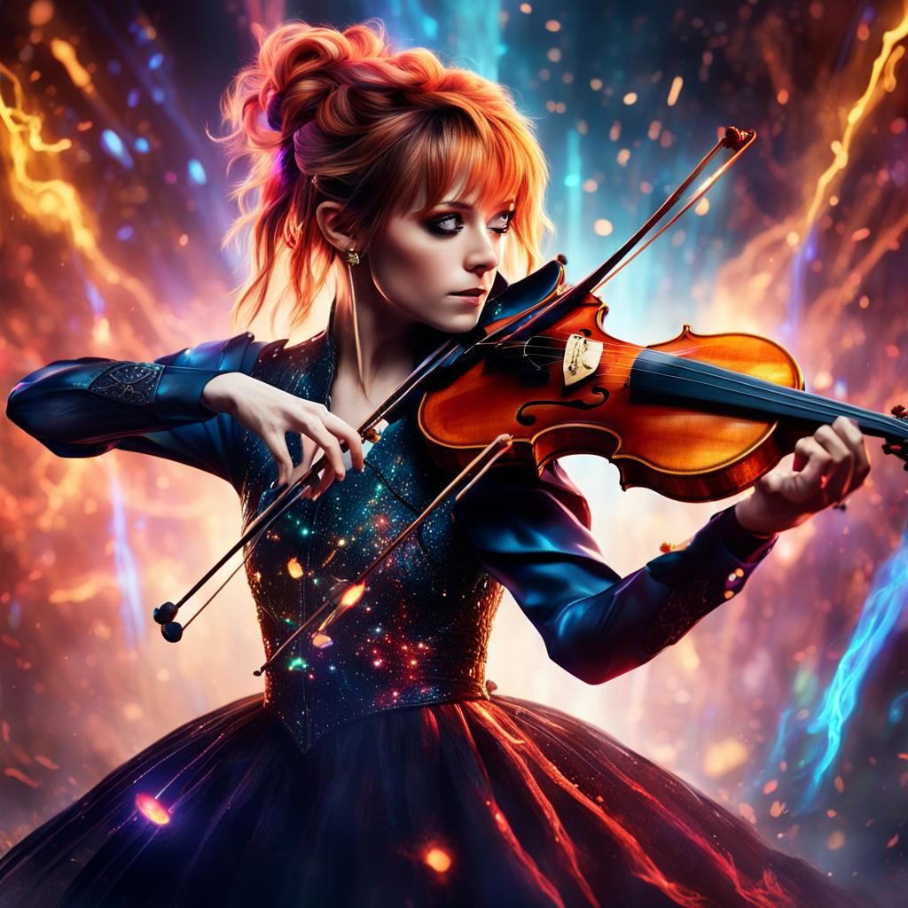 Violinist's Electric Performance: A Fantasy Concept Art