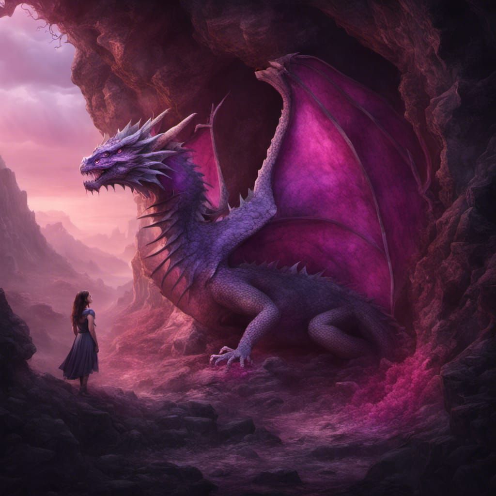 Dragon Protecting Damsel in Cave: Digital Matte Painting
