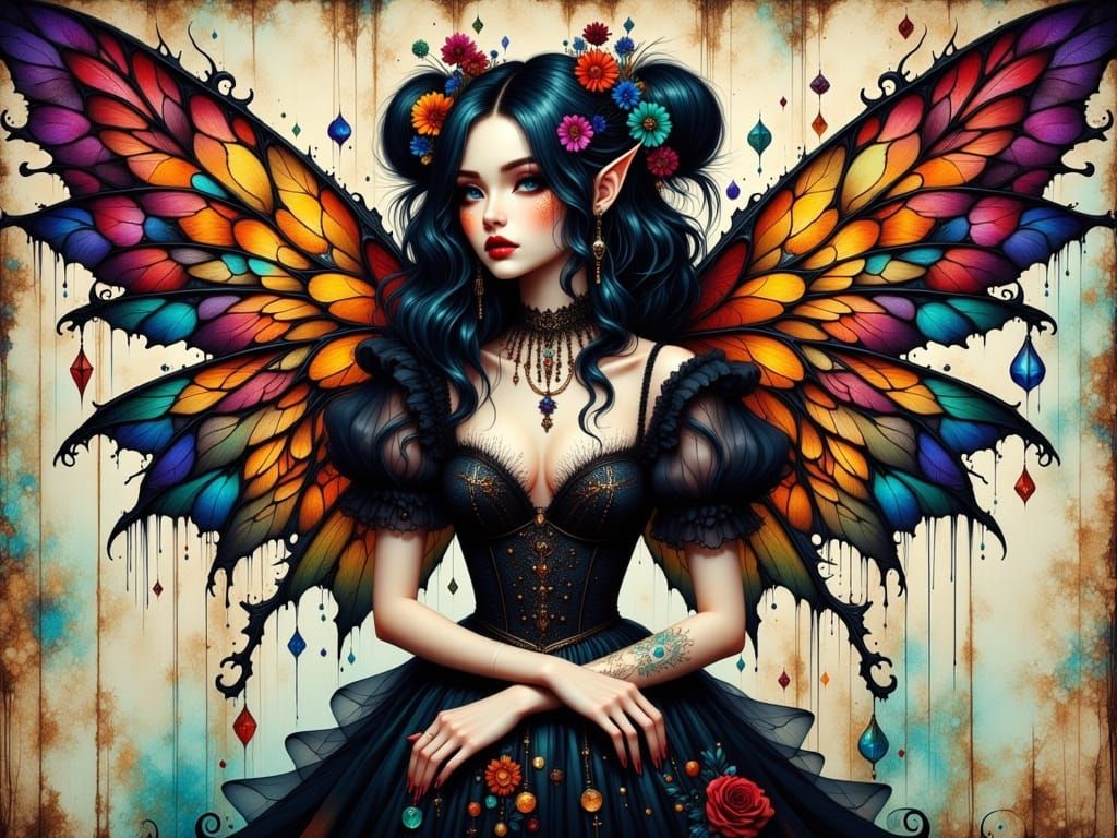 Punk Goth Girl with Wings in Grunge Fantasy Style
