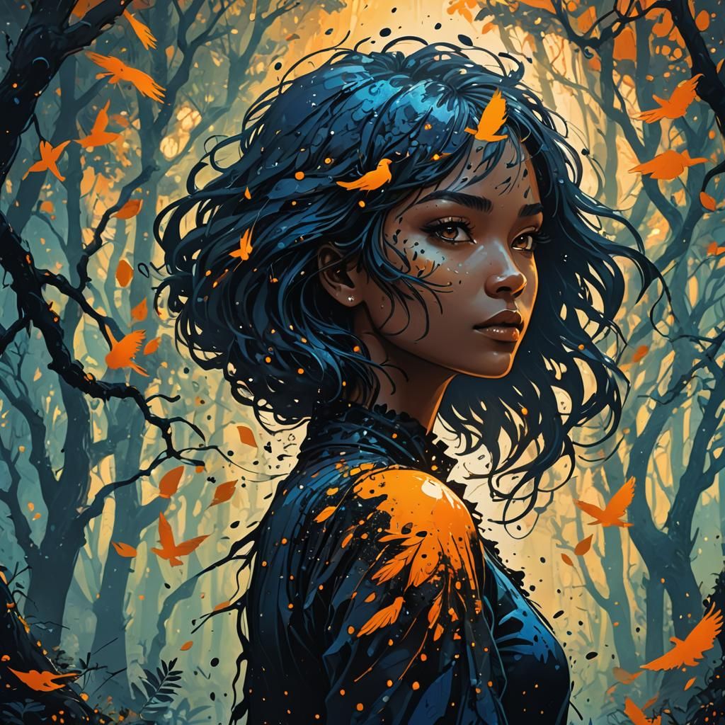 Ink Silhouette in Forest: A Digital Masterpiece