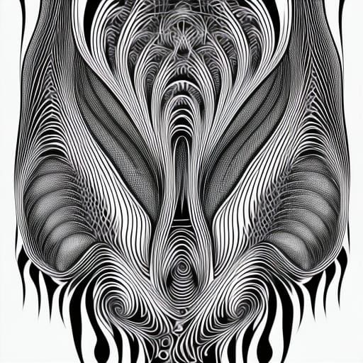 Abstract Skinwalker Fractal with Zentangle and 3D Shading