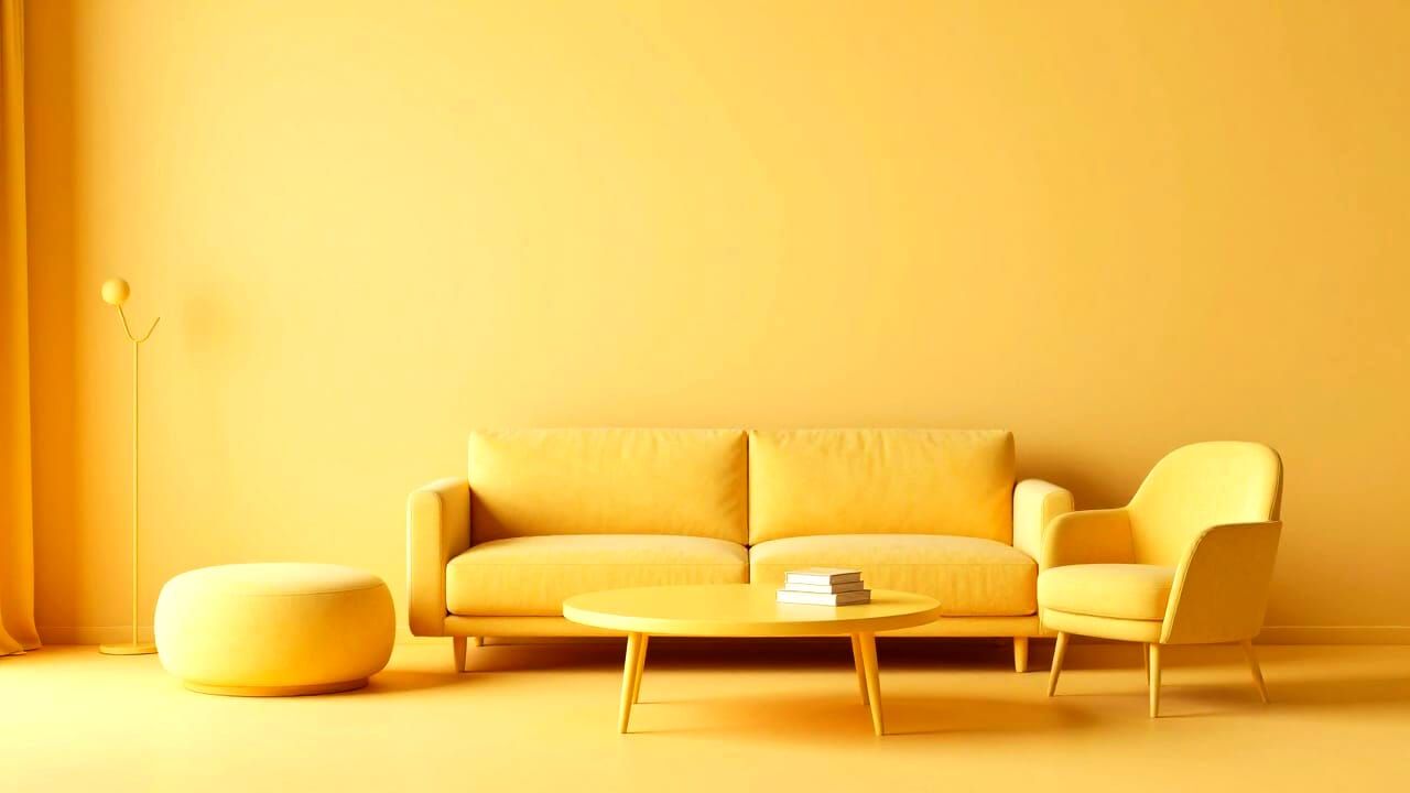 Minimalist Yellow Room with Hyper-Detailed Furniture