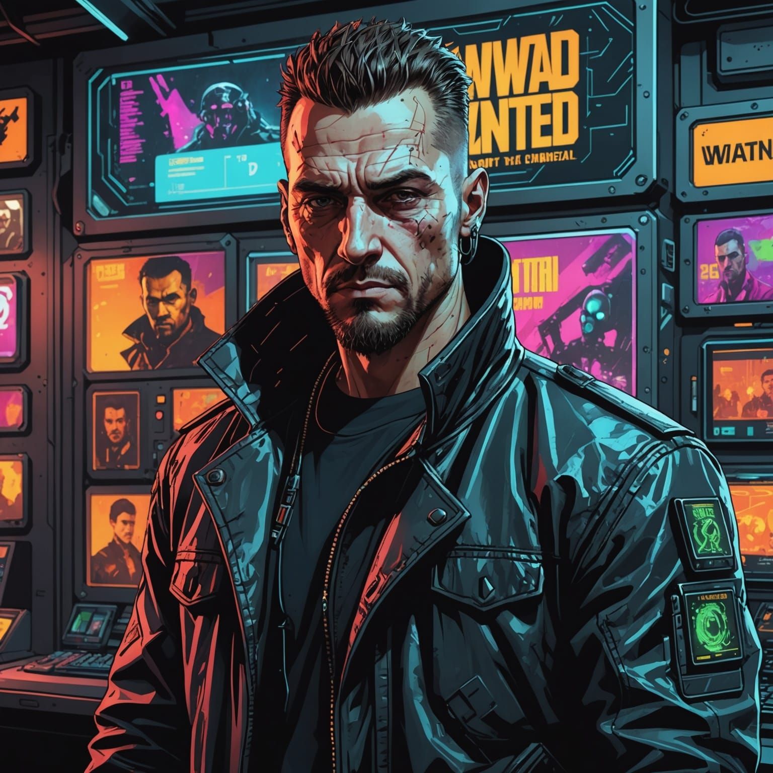 Cyberpunk Wanted Poster: Digital Comic Book Art
