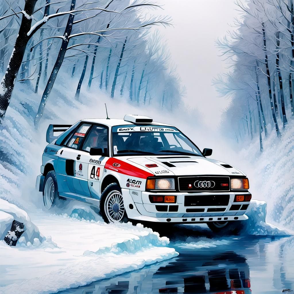 Audi Quattro Rally on Ice in Impressionistic Style