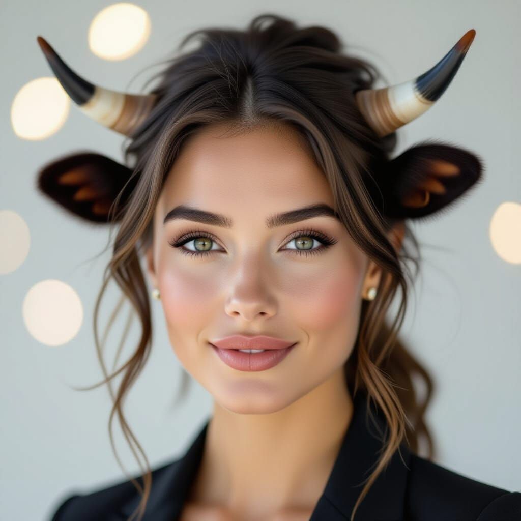 Professional Woman With Subtle Cow Features Photorealistic P...