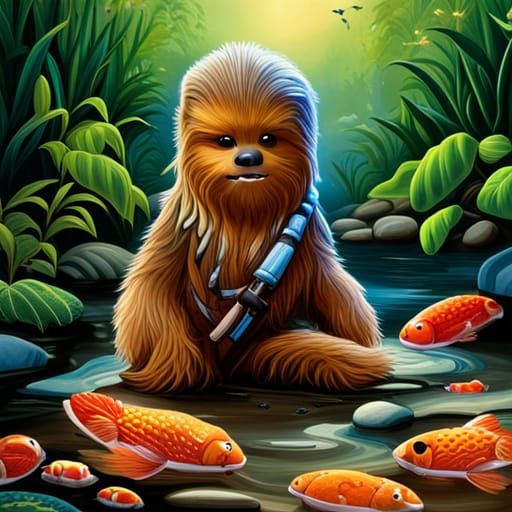 Baby Wookiee in Creek: 3D Splash Art Candyland