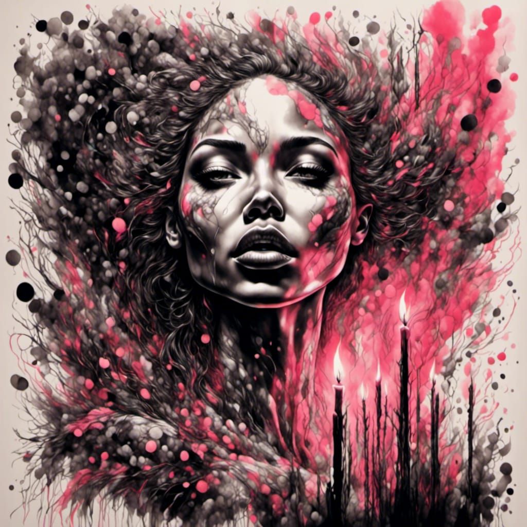 African Woman Lighting Candle in Surreal Style