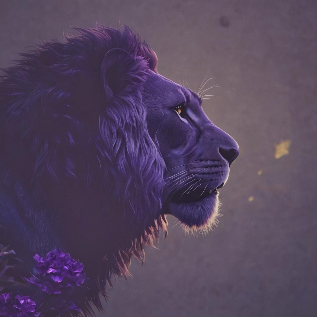 Amethyst Lion Silhouette on Lemon Background