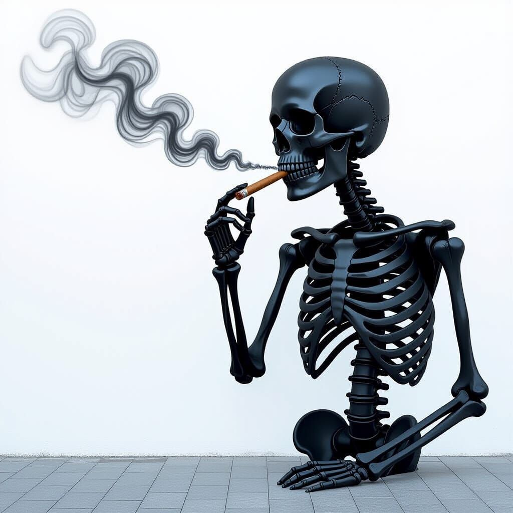 Black Skeleton Smoking Cigar in Banksy-Inspired Graffiti Sty...