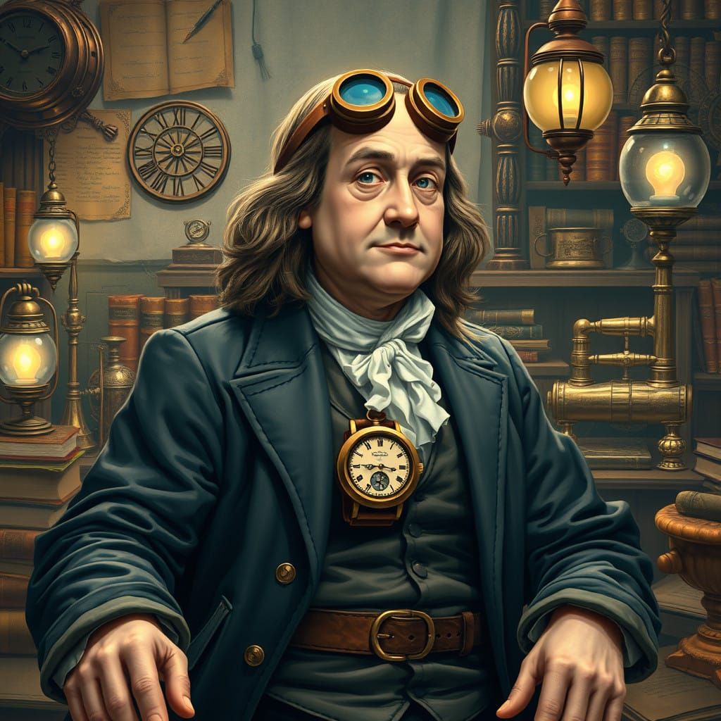 The Inventor's Study, a Steampunk Benjamin Franklin