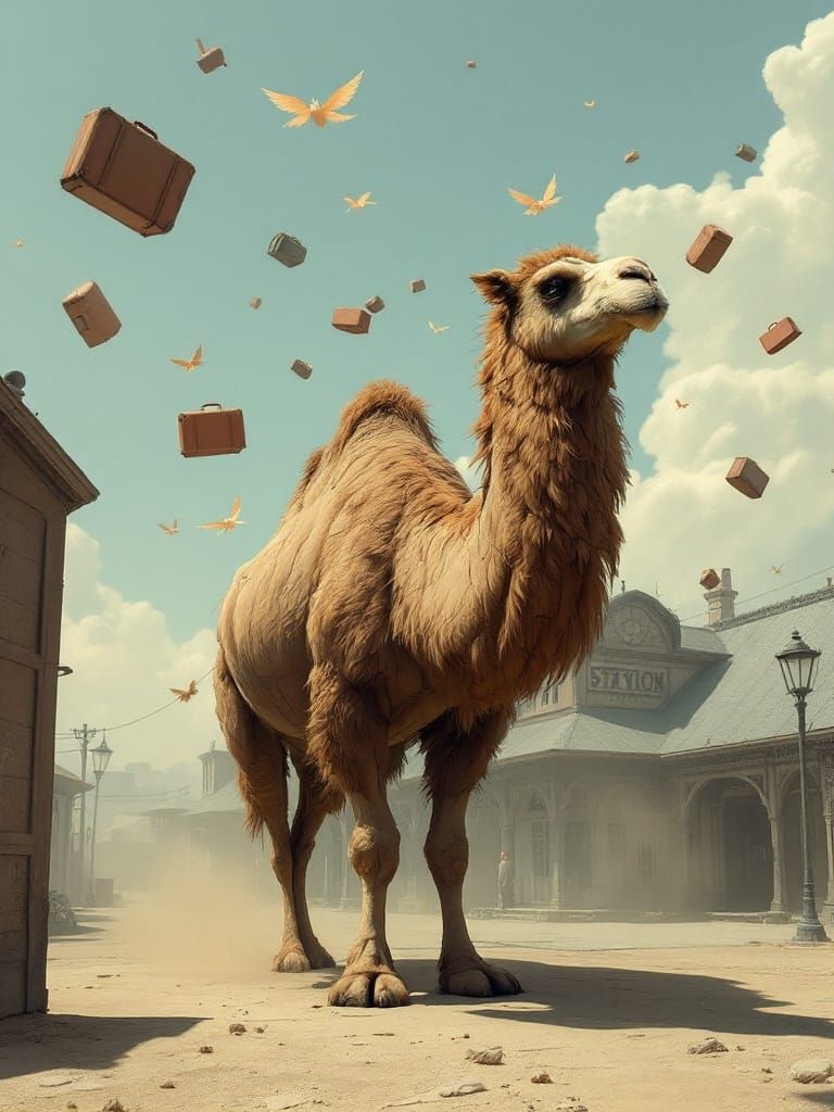 Surreal Camel Dreamscape in Cubist Style