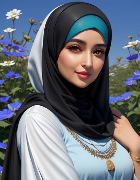 Elegant Hijabi Woman in Bloom Flower Garden