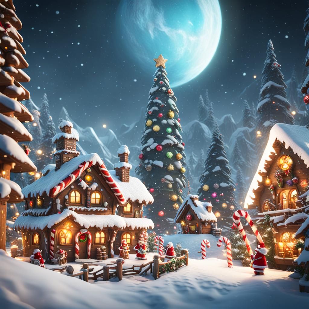 Christmas Planet with Gnomes in 3D Render