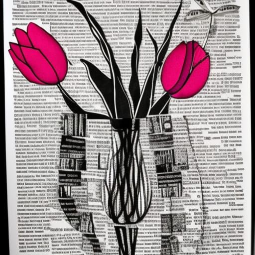 Charcoal drawing illustration collage - Tulip challenge.