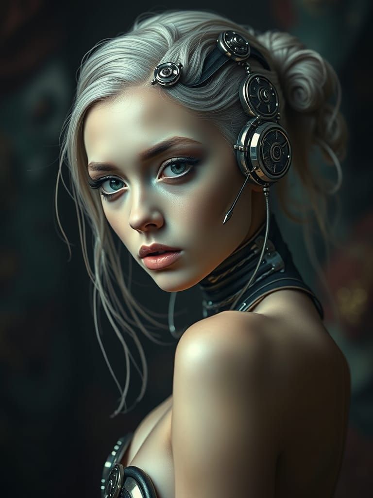 Ethereal Biopunk Cyborg Portrait in Hyperrealistic 8K Aesthe...