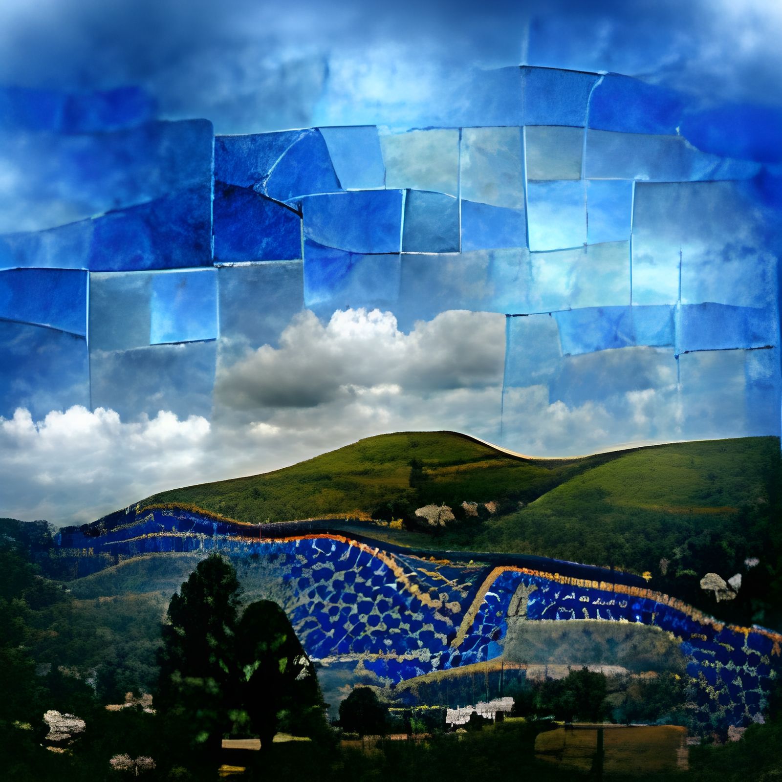 Blue Remembered Hills Mosaic Art