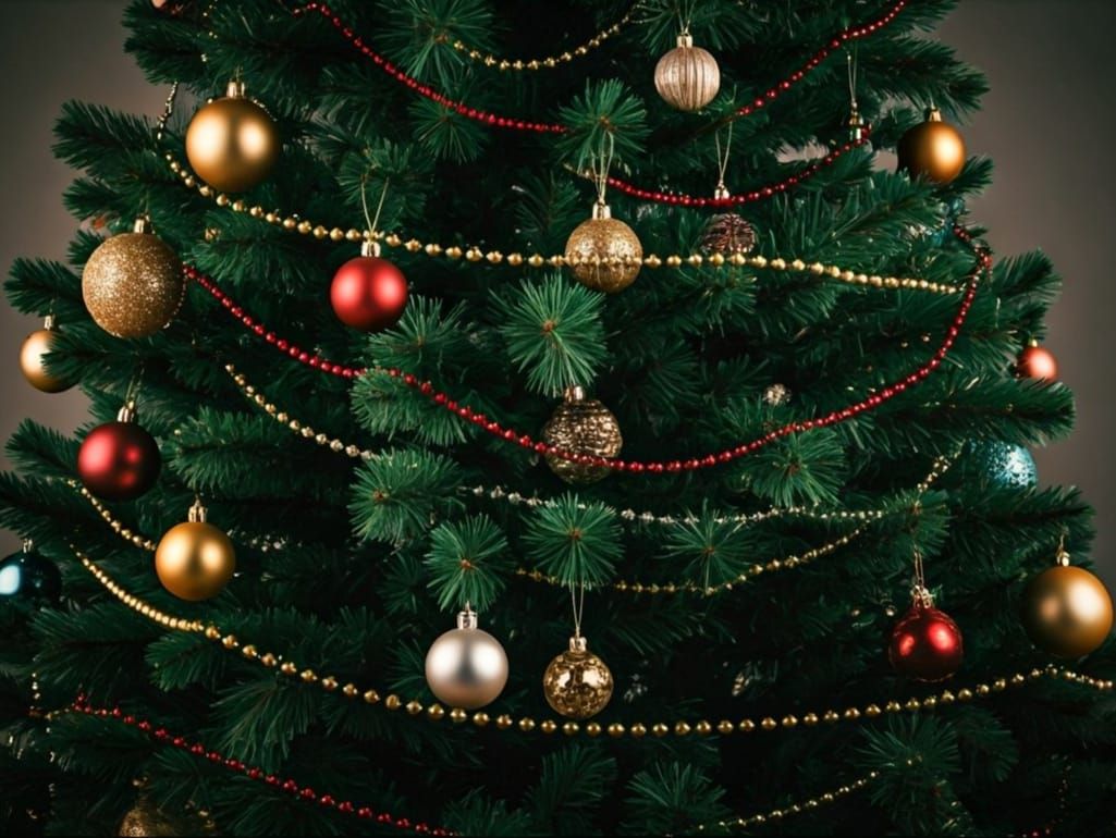 Ornate Christmas Tree with Bead Garland, Cinematic Style