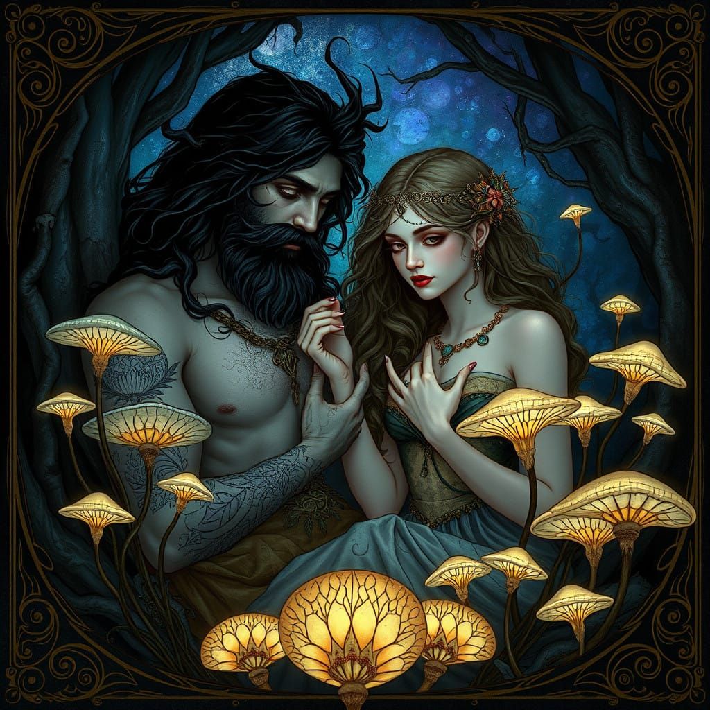 Ethereal Art Nouveau Portrait of Hades and Persephone
