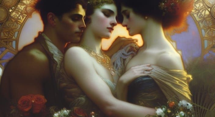 Romantic Illustration of Lovers in Art Deco Style