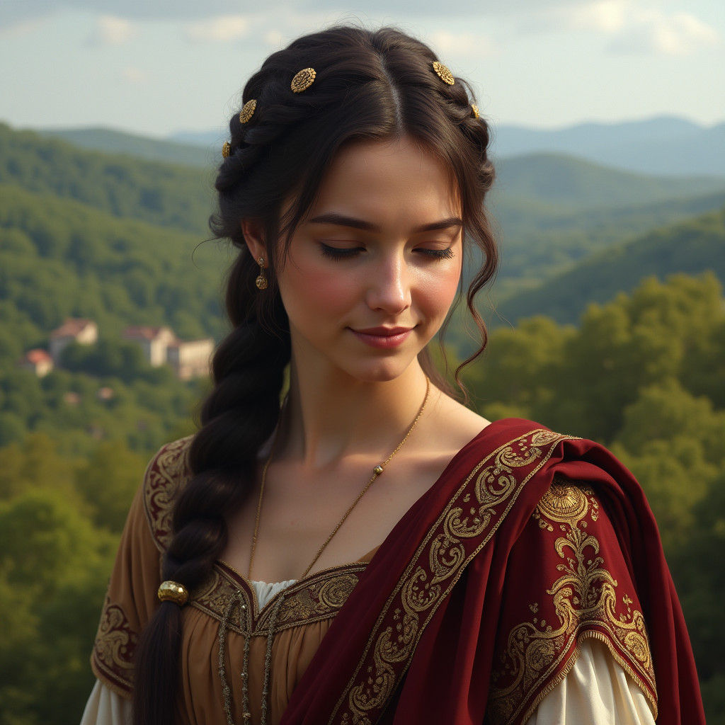 Young Roman Queen in Germanic Landscape Portrait