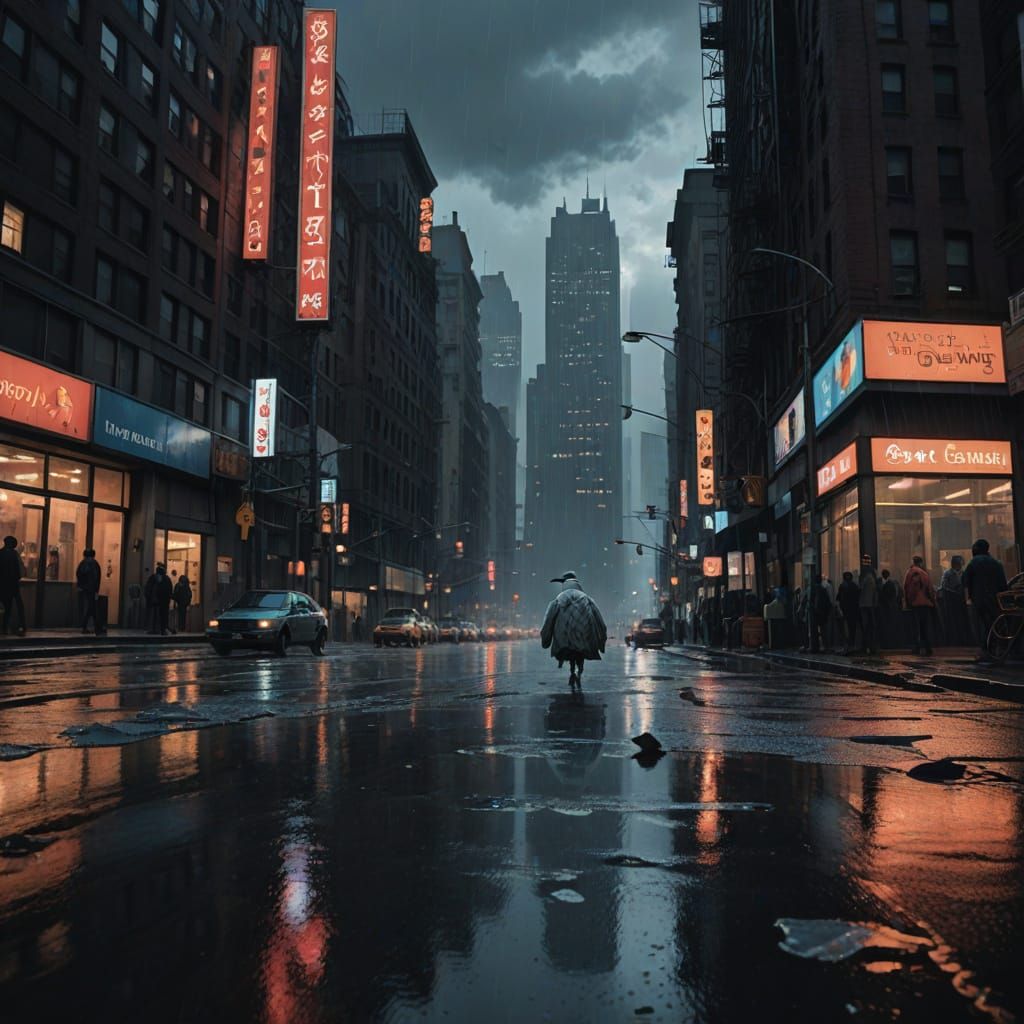 Grim New York Night Scene with a Solemn Dove