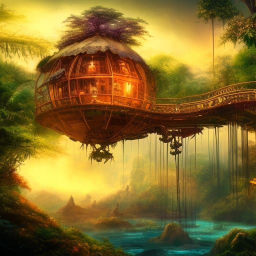 Steampunk Treehouse in Lush Jungle Valley