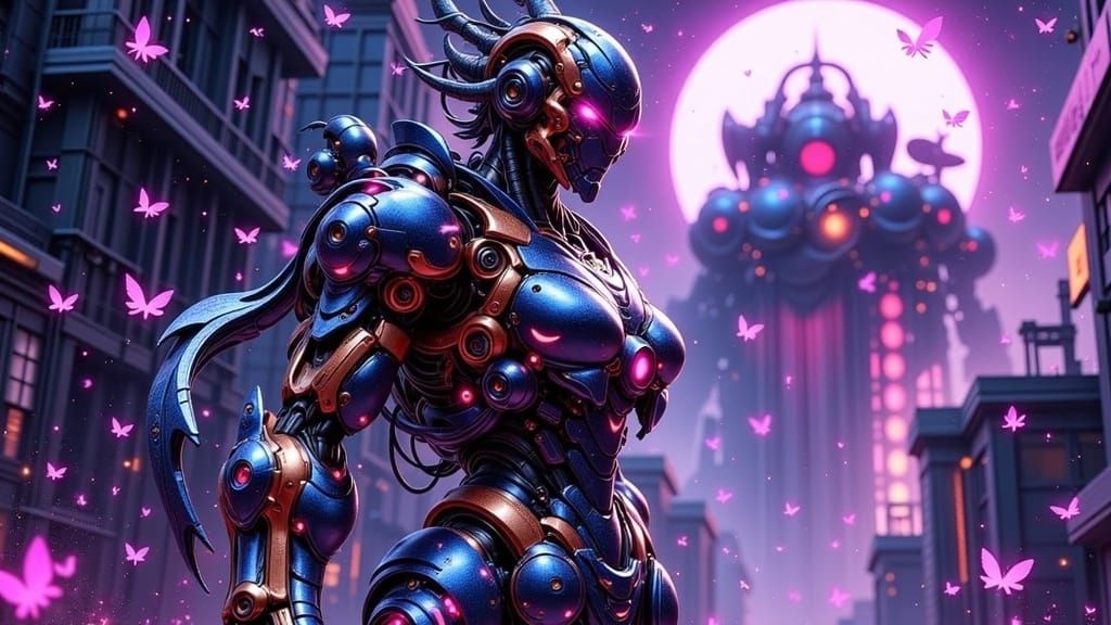 Cyborg Samurai Queen with Ethereal Energy in Oil