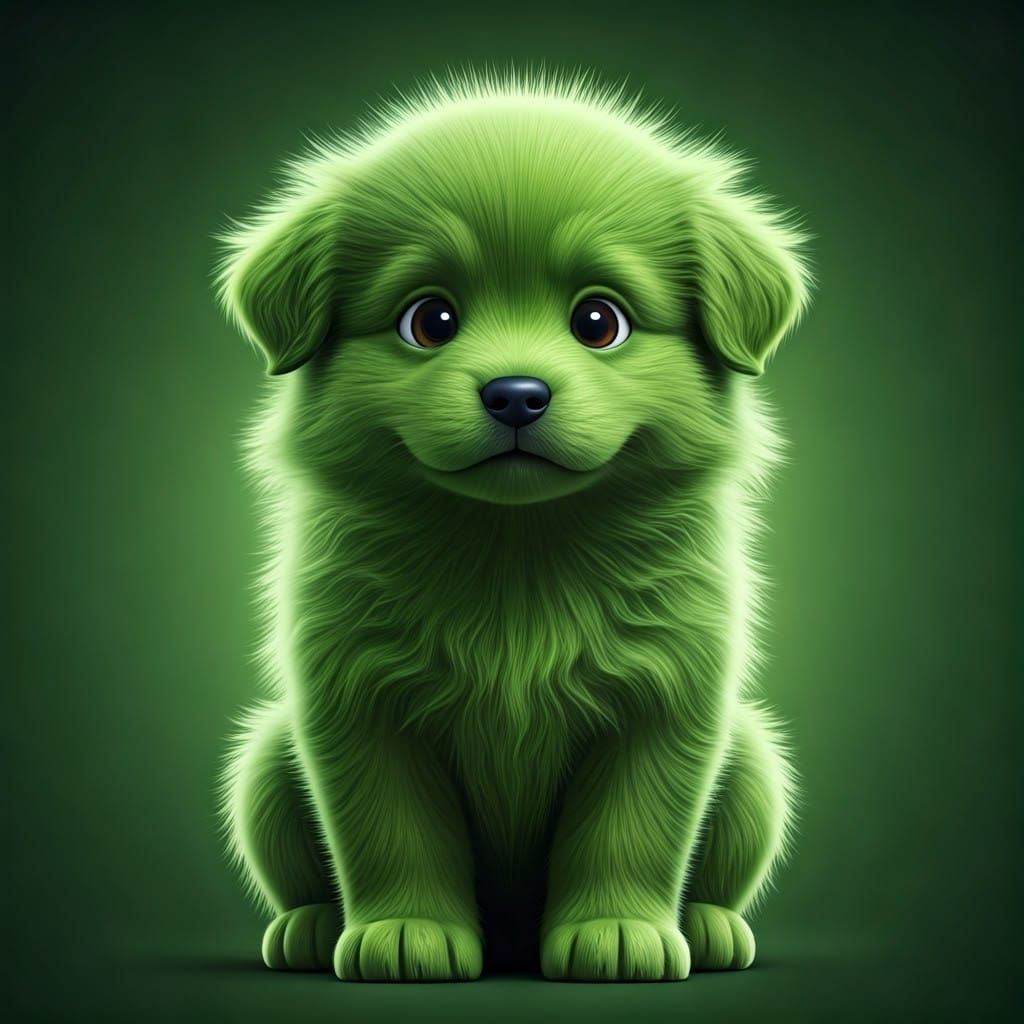 Playful Green Puppy in Animated 3D Style
