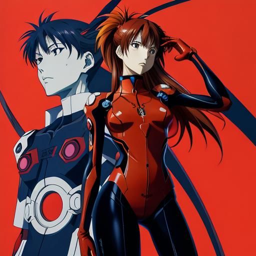 Asuka in Red Plugsuit: Cel-Shaded Anime Art