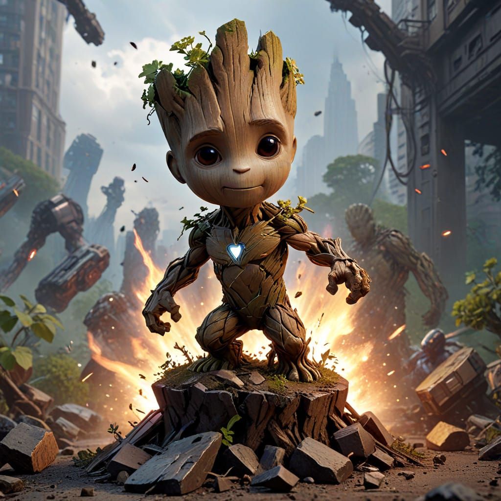Groot Saving the Day in Avengers Artworks