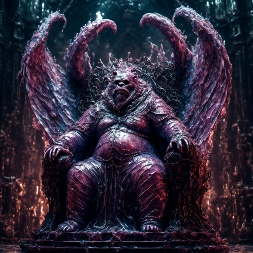 Glass Kraken Statue on Throne with Angel Wings
