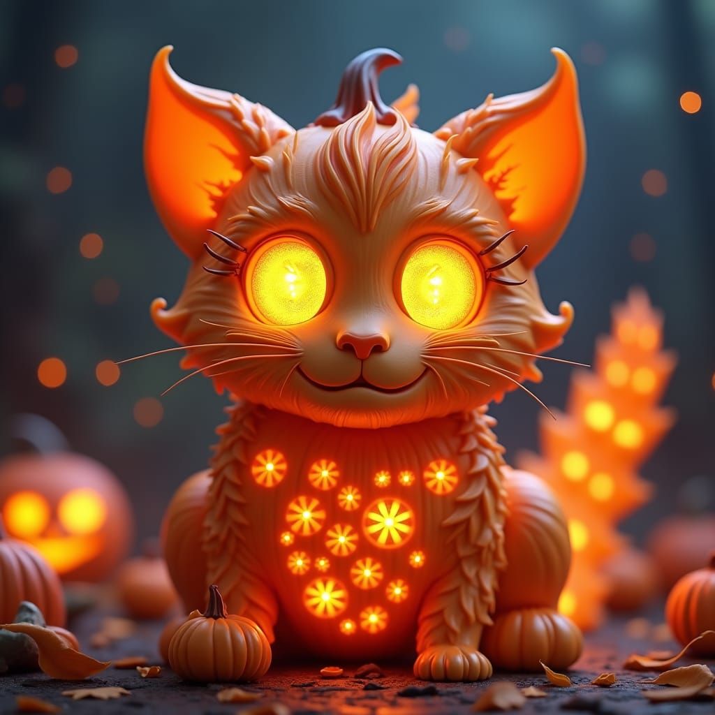 Pumpkin Cat in Pixar Style with Volumetric Lighting