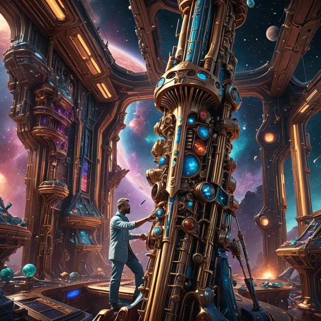Cosmic Dentist in Bassoon Starship: Detailed Matte Painting