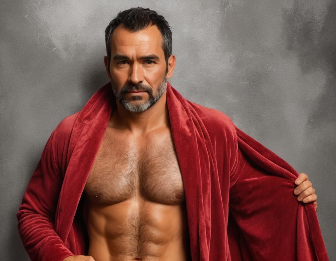 Hirsute Man in Red Velvet Robe, Alcohol Ink Style