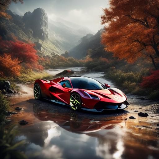 Ferrari Sports Car in Realistic Natural Setting