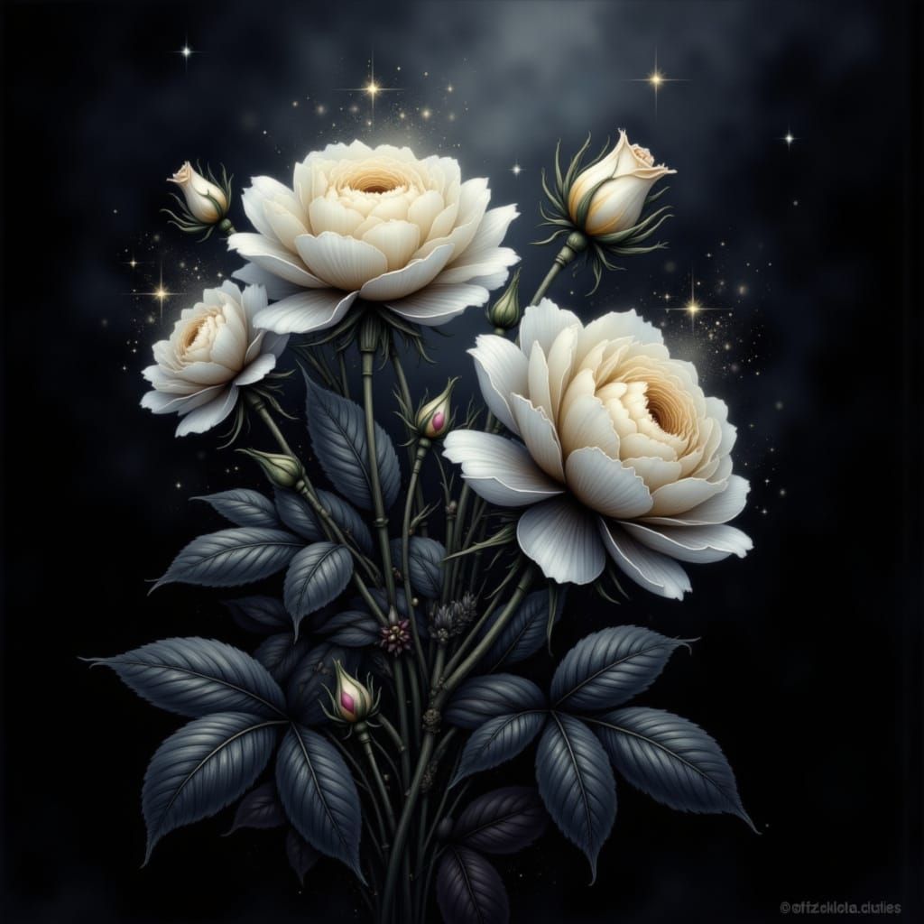 Ethereal Dark Botanicals in Cyberpunk Digital Art