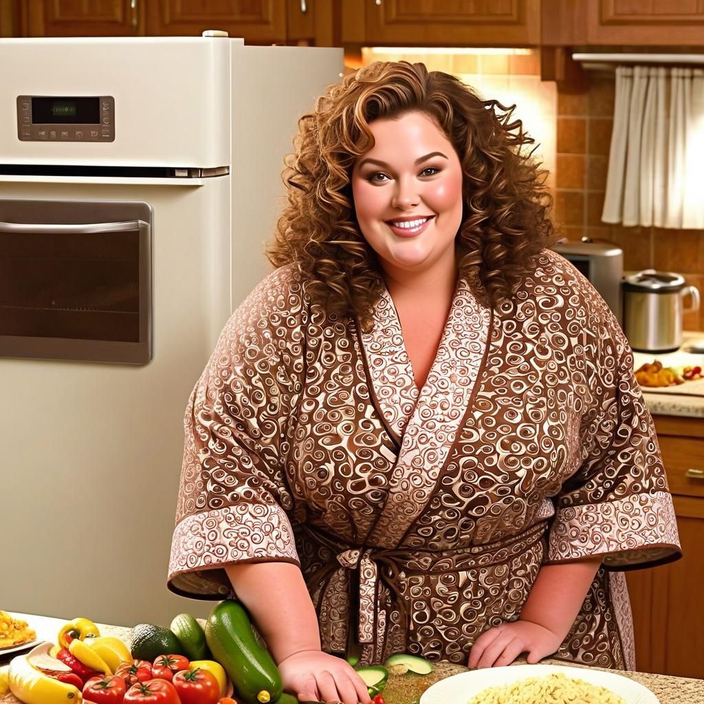 Plus-Size Woman in Food Kitchen, Digital Art