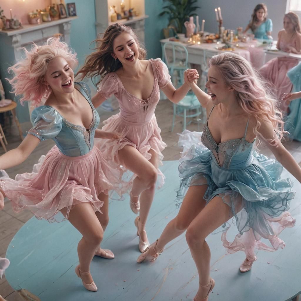 Joyful Women Dancing: Hyperrealistic Digital Art