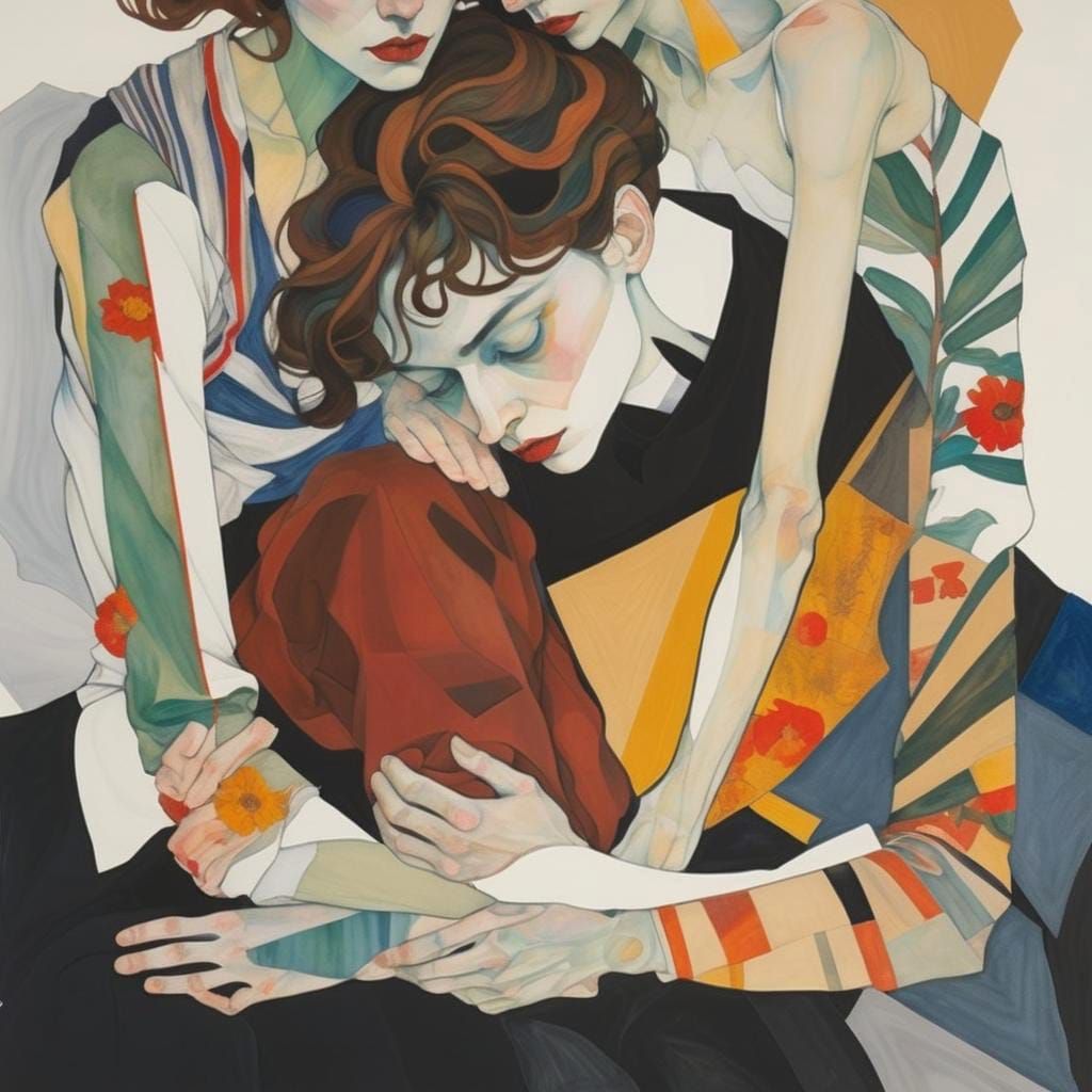 Overlapping Figures in Abstract Paper Art Style