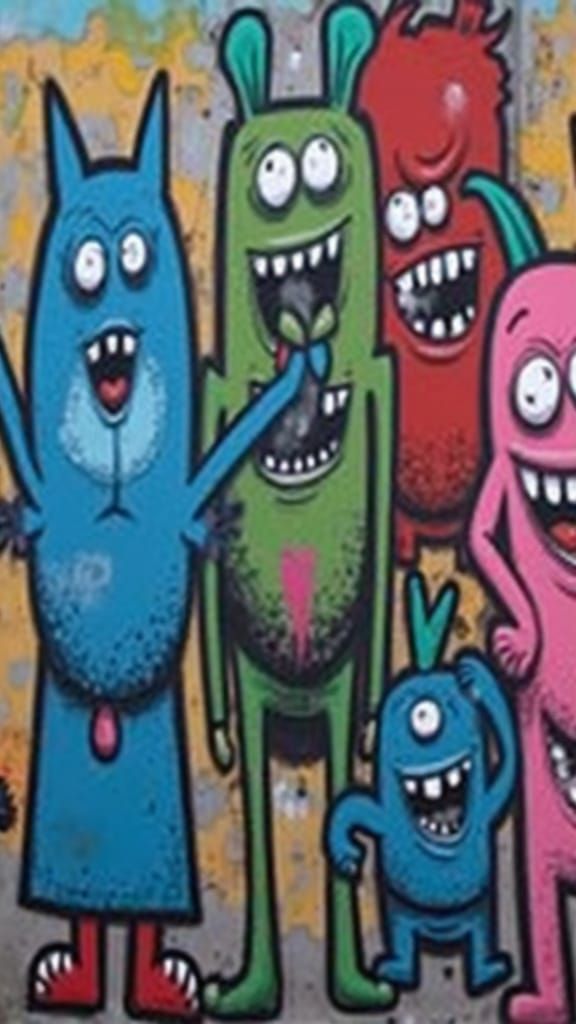 Graffiti Mural Wall with Cartoon Goons