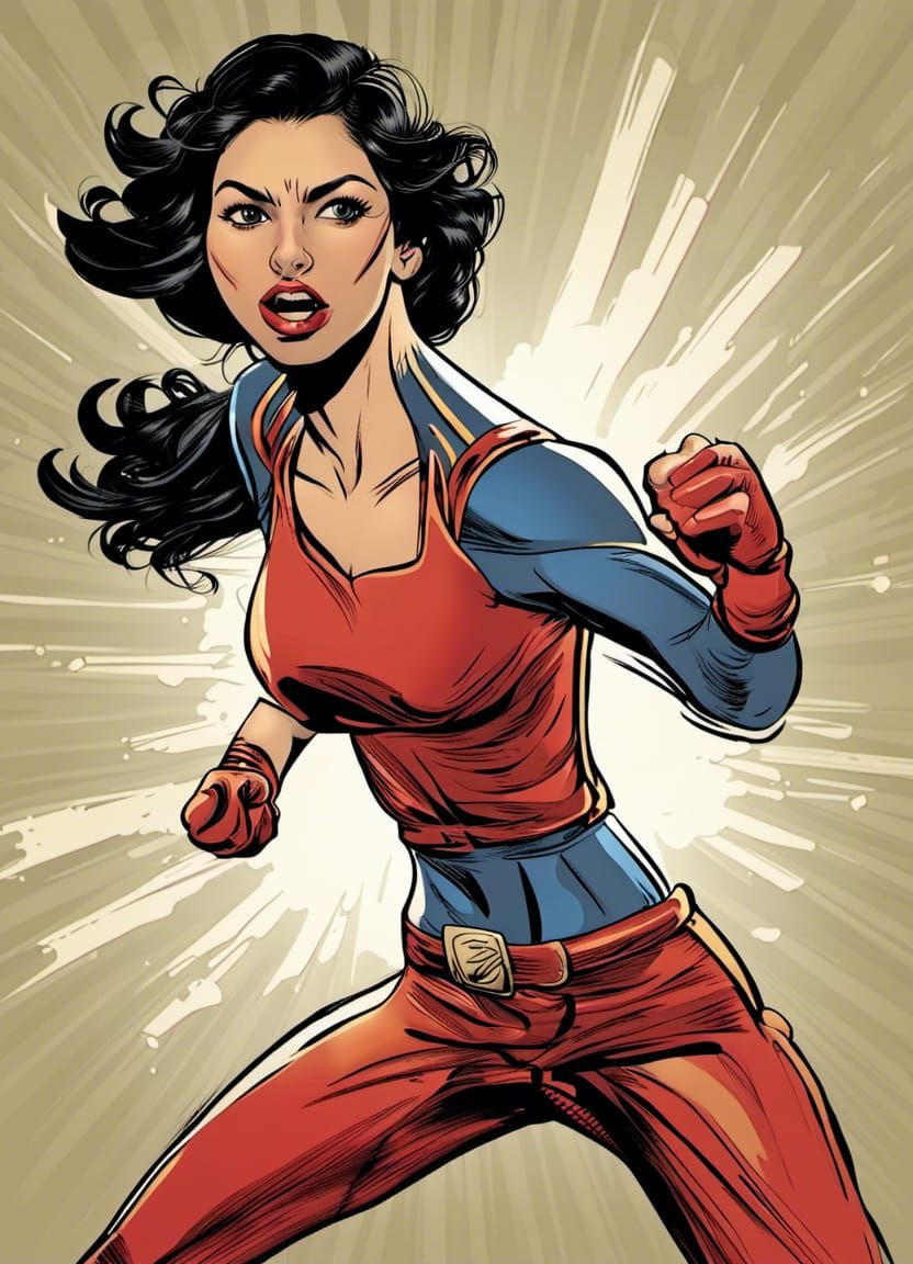Hispanic Heroine Punches in Comic Book Style