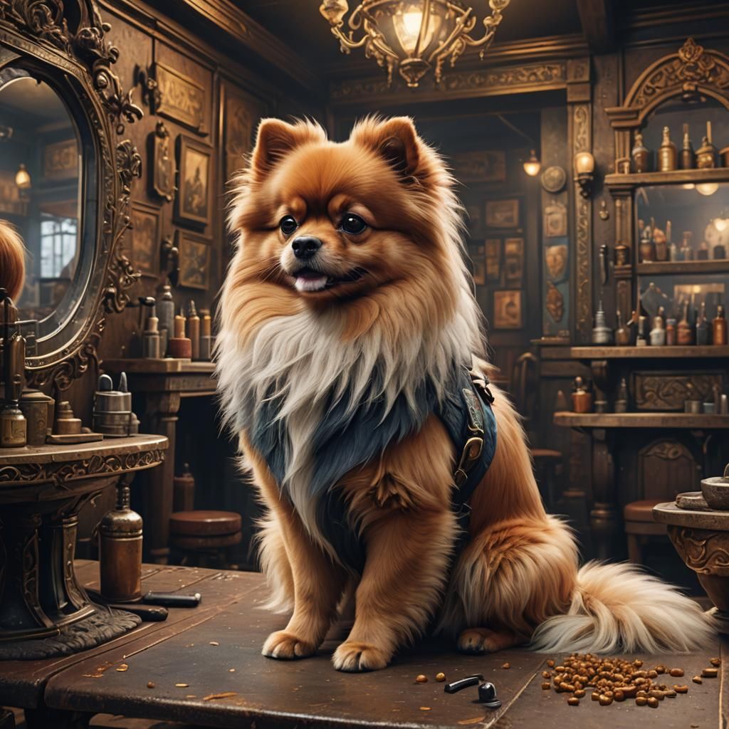Merle Pomeranian at Saloon Getting a Trim