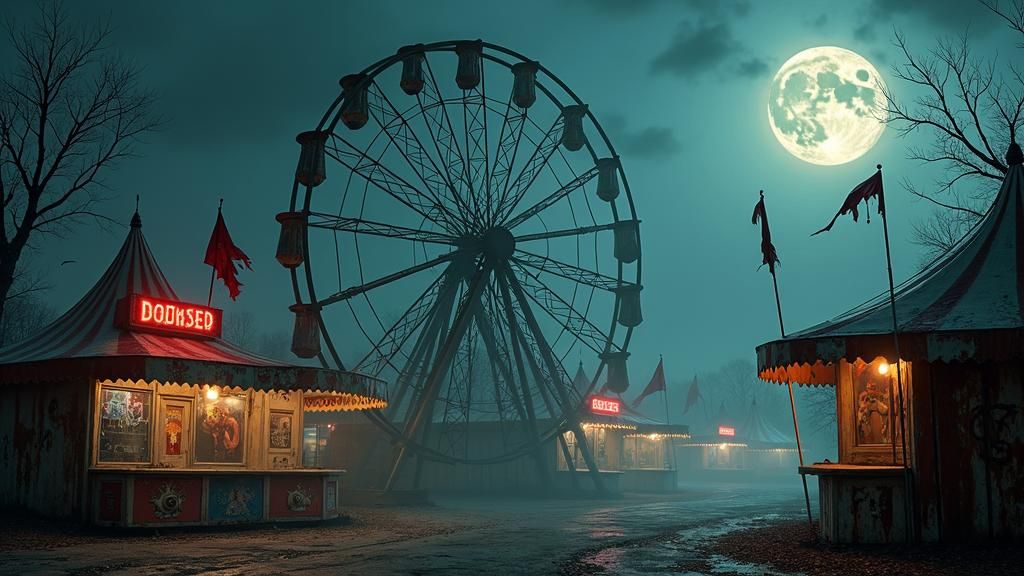 Eerie Abandoned Carnival Under the Moon