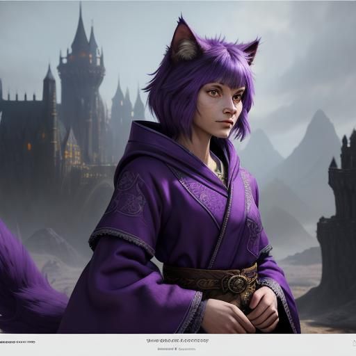 Furred Cat Folk in Purple Robes: Fantasy Art