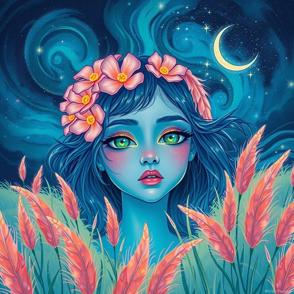 Celestial Girl Portrait in Pablo Amaringo Style