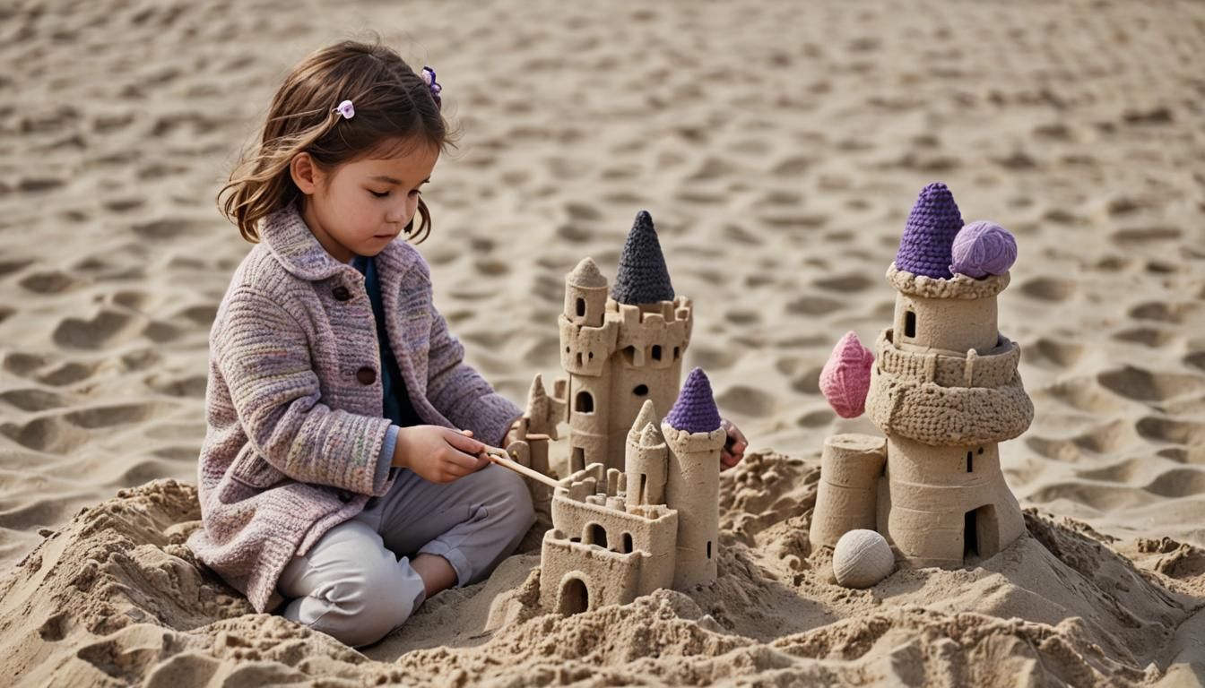 Children Playing in Knitted Overcoats on Beach