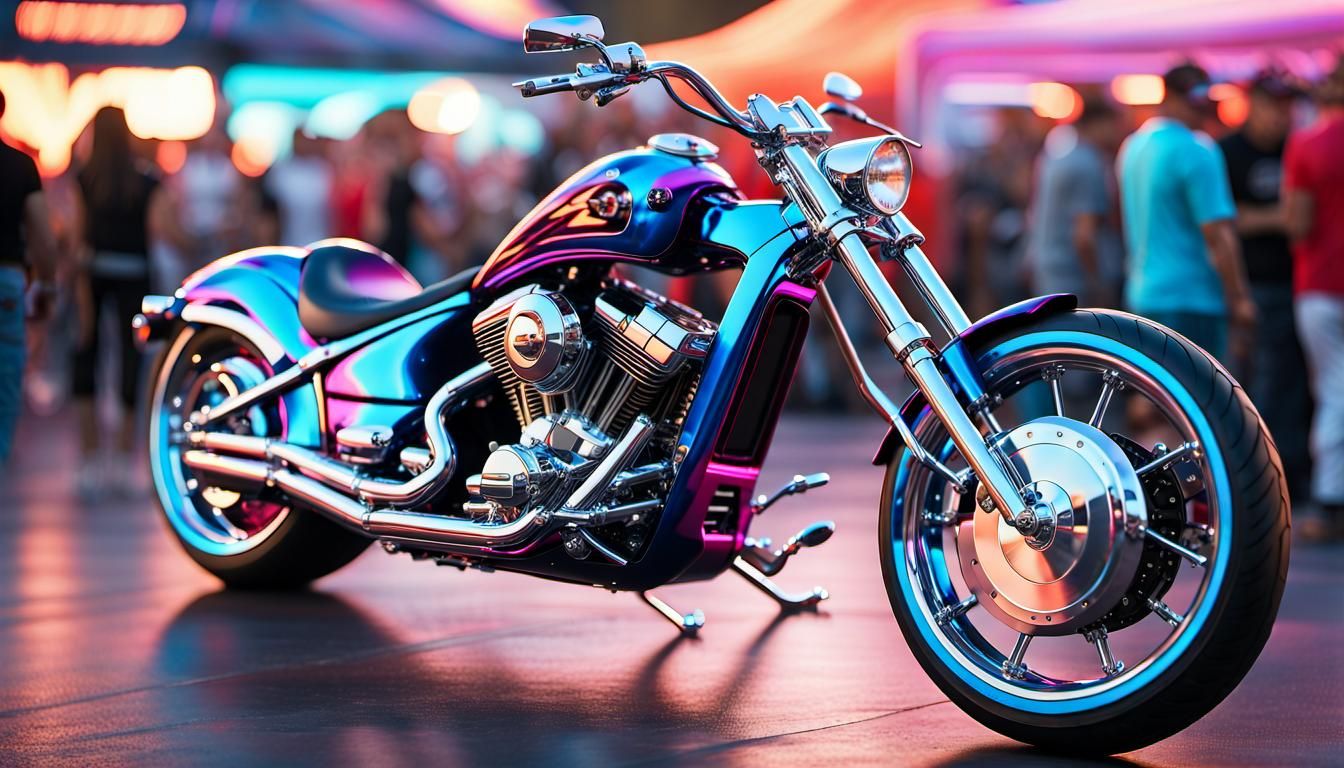 Vibrant Chopper Showstopper in Ultra-Realistic Car Show