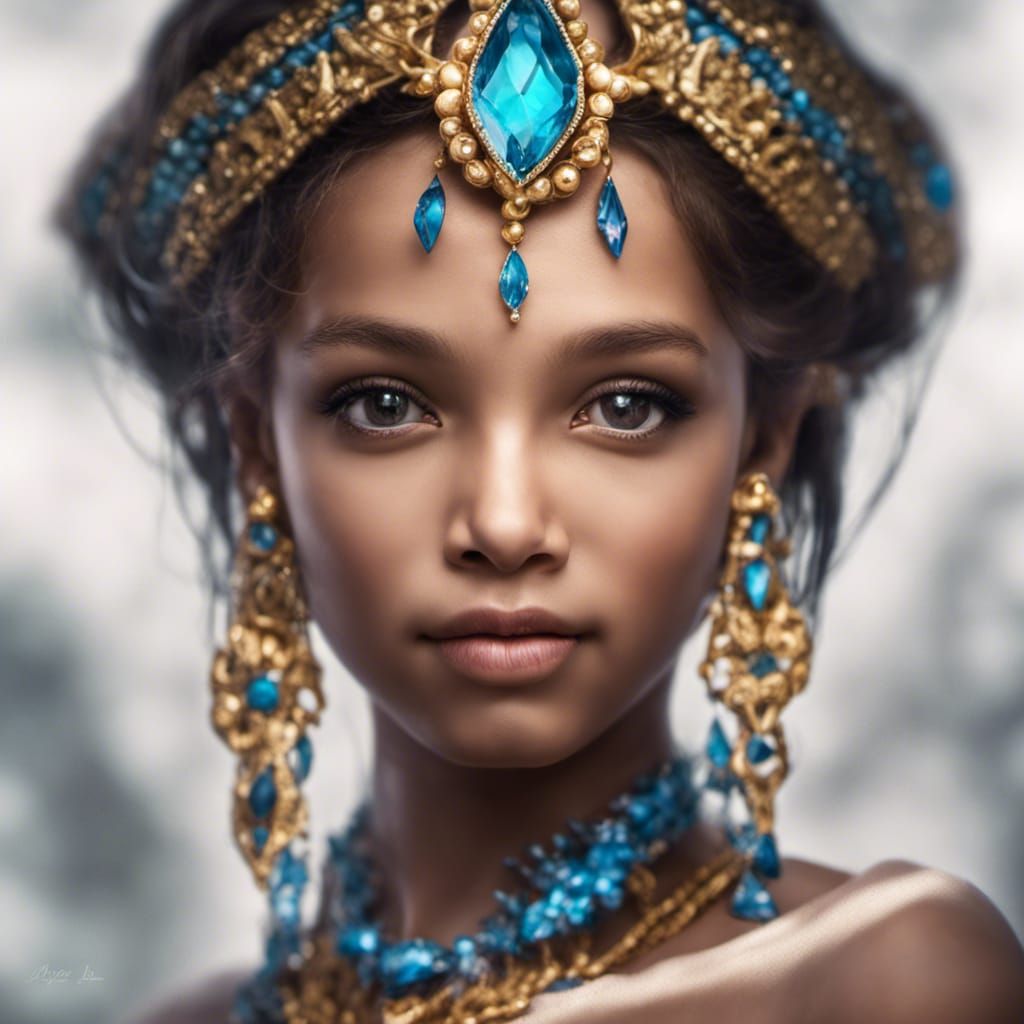 Jeweled Princess Maya: Hyperrealistic Portrait