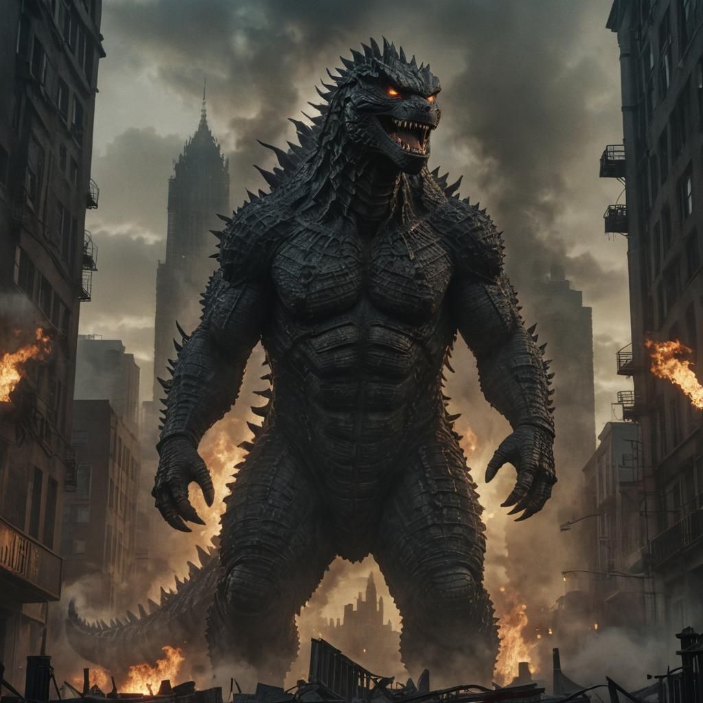 Godzilla in Destroyed City: Cinematic Still